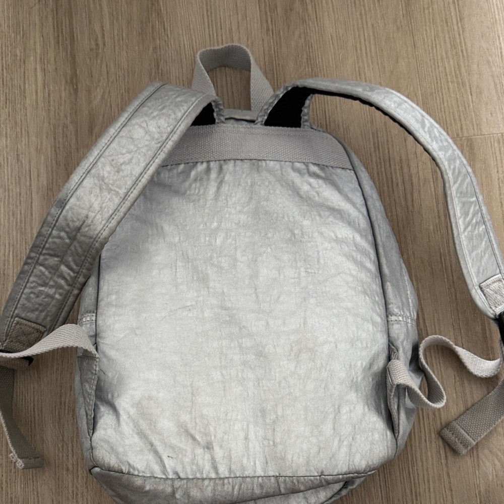 Kipling Metallic Silver Backpack With Monkey Charm - image 7